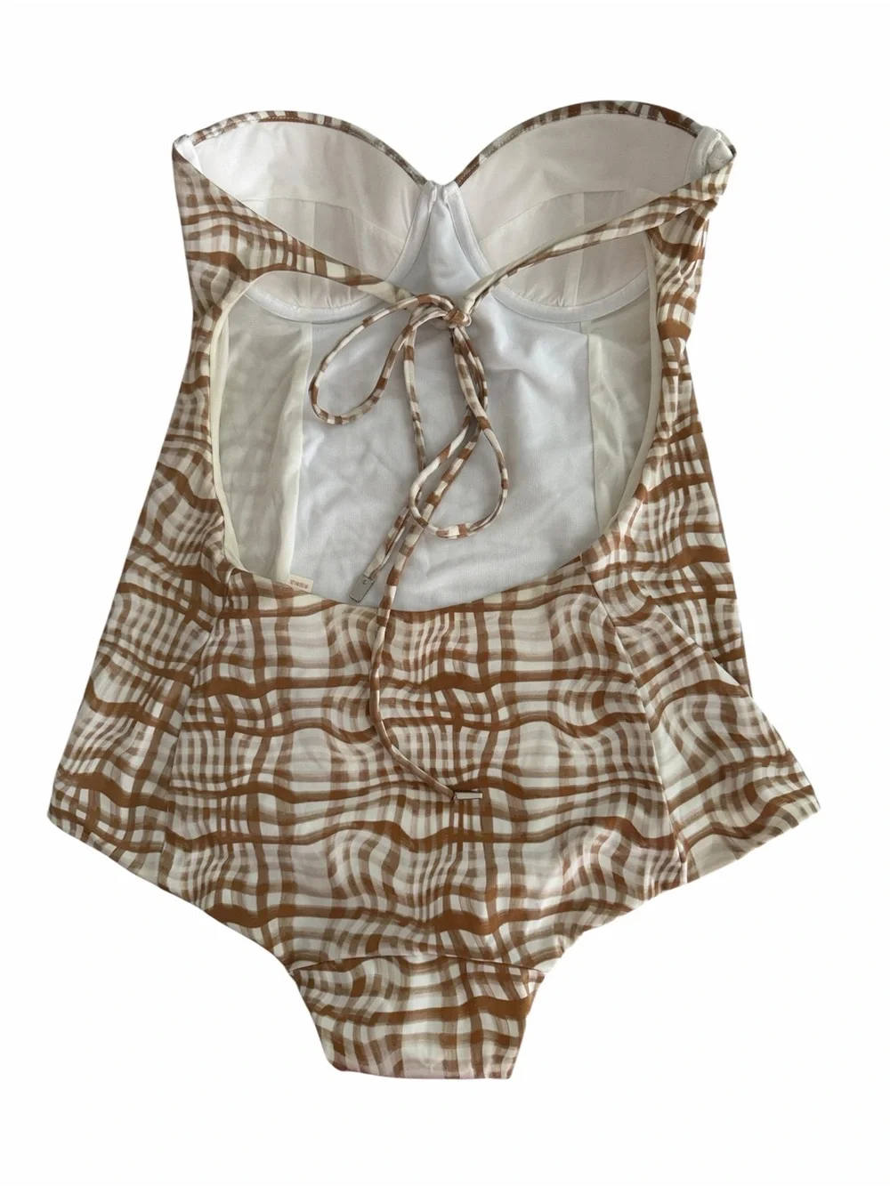 NWT Coach Warped Plaid Strapless One Piece Swimsuit Molded Bustier M